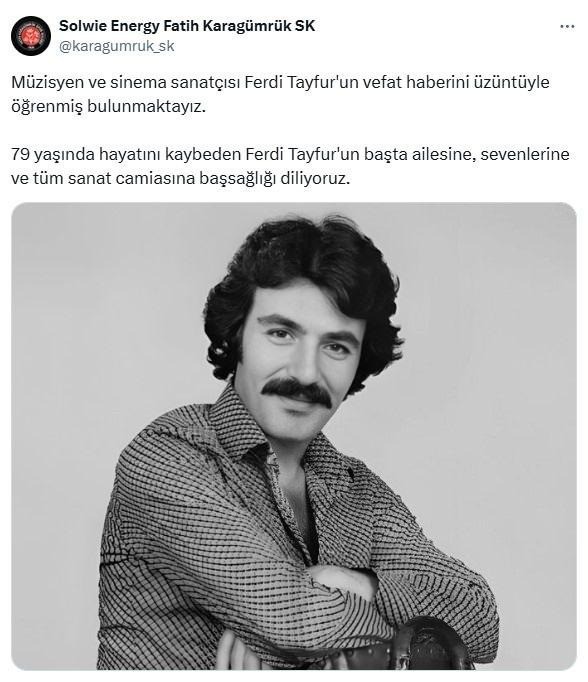 Spor camiasından Ferdi Tayfur için taziye mesajları - Resim: 8