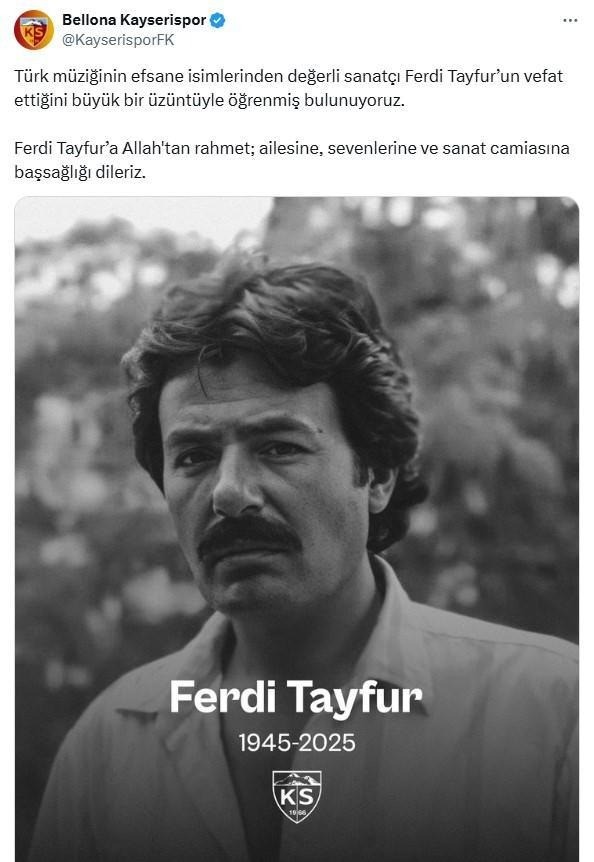 Spor camiasından Ferdi Tayfur için taziye mesajları - Resim: 13