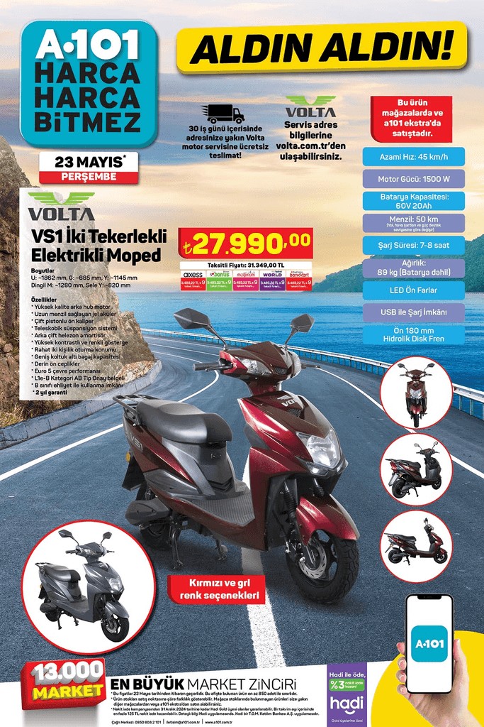23 Mayıs 2024 A101 kataloğu! A101'e VS1 iki tekerlekli elektrikli moped geliyor! 23 Mayıs 2024 A101 aktüel ürünler - Resim: 1