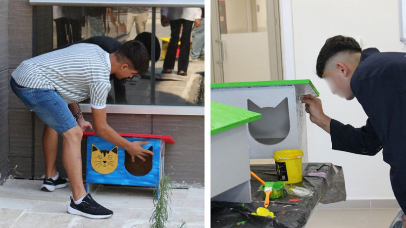 İzmir'den örnek uygulama! Çocuk yükümlüler kedi evleri yaptı - Resim: 2