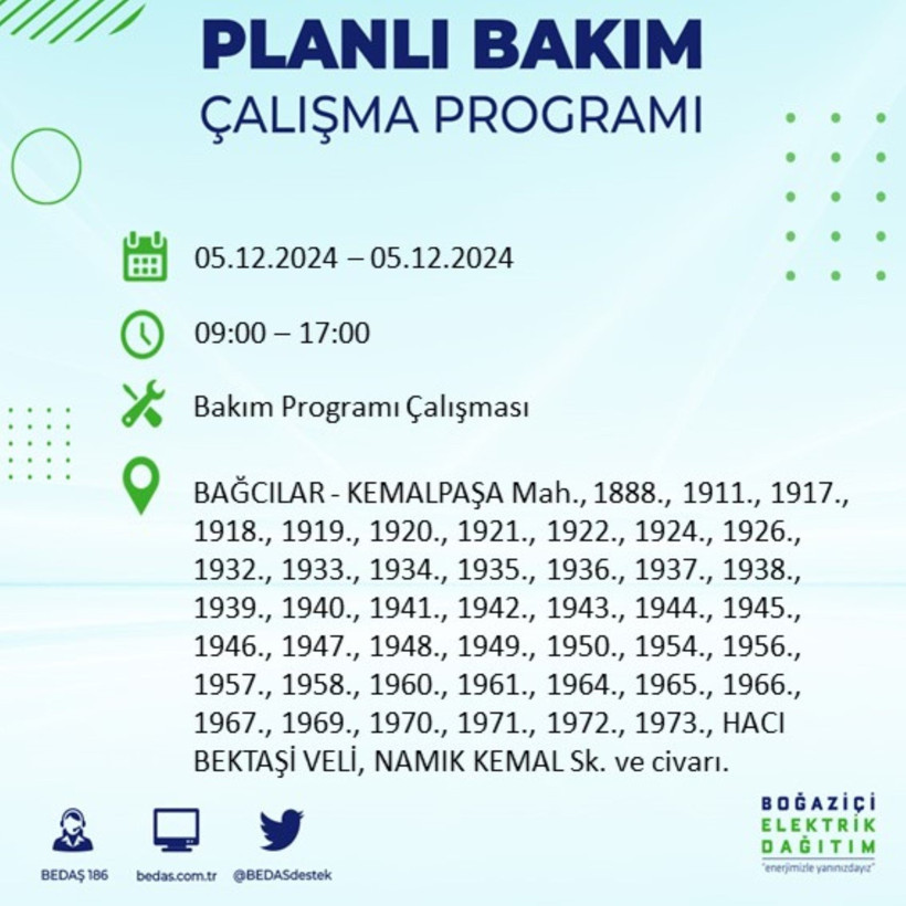 İSTANBUL 5 ARALIK ELEKTRİK KESİNTİSİ 2024: Elektrikler ne zaman gelecek? BEDAŞ açıkladı! - Resim: 8