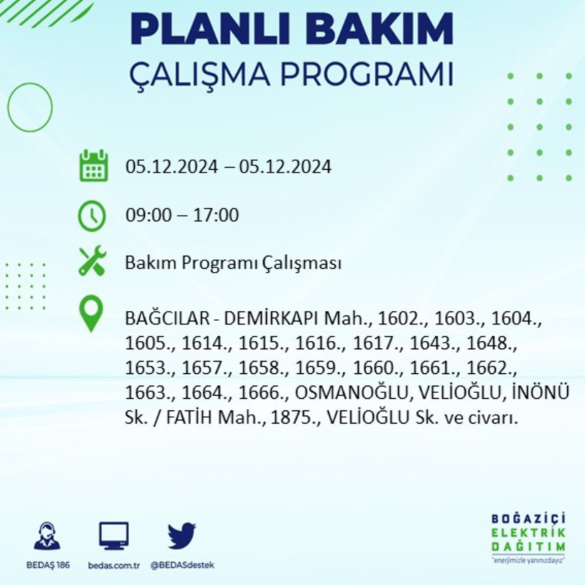 İSTANBUL 5 ARALIK ELEKTRİK KESİNTİSİ 2024: Elektrikler ne zaman gelecek? BEDAŞ açıkladı! - Resim: 6