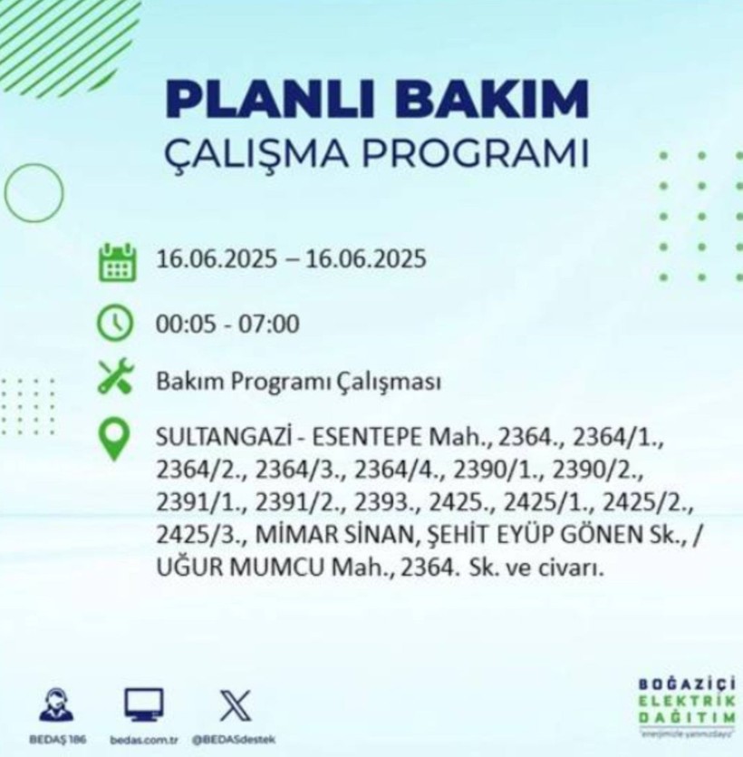 İSTANBUL ELEKTRİK KESİNTİSİ 16 HAZİRAN 2025 || Bahçelievler, Zeytinburnu, Bağcılar, Sultangazi’de elektrikler ne zaman gelecek? - Resim: 73